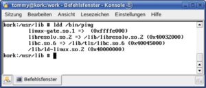 Abbildung 3: Der Befehl »ldd« zeigt die von einem Programm benötigten Bibliotheken und deren Versionen an.