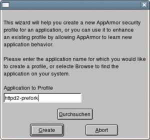 Abbildung 3: Der Profilassistent erstellt auch Subprofile, die nur für Teile einer Anwendung gelten. Beim Aufruf ist dazu der Name der Hauptapplikation anzugeben (hier Apache im Prefork-Modus).