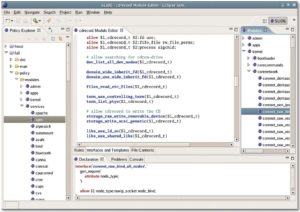 Abbildung 3: Die SE-Linux-IDE Slide erleichtert die Arbeit mit der modularen SE Linux Reference Policy. Slide ist als Plugin für Eclipse implementiert und profitiert damit von dem enormen Funktionsumfang dieser grafischen Entwicklungsumgebung.