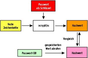 Abbildung 3b: Bei der Passwort-Authentifizierung berechnet das System aus dem angegebenen Passwort und dem gespeicherten Salt einen Hash und vergleicht ihn mit den gespeicherten Credentials.