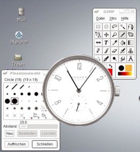 Abbildung 4: Beliebig geformte Fenster sind dank WMX-Erweiterung auch mit Tcl/Tk möglich. Die Zeiger dieser realistisch wirkenden Uhr ticken im Zehntelsekundentakt.