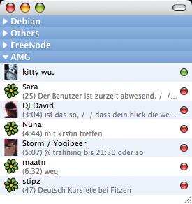 Abbildung 4: Das Adium-Hauptfenster bündelt die Kontakte aus verschiedenen IM-Protokolle.