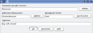 Abbildung 4: Auch für NFS-Clients gibt es grafische Tools, hier ein Beispiel aus der Suse-Distribution. Neben dem Namen des Servers, des exportierten Verzeich-nisses und des lokalen Mountpoints können auch Optionen angegeben werden . 