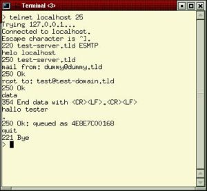 Abbildung 4: Testen des Mailservers mit Telnet.