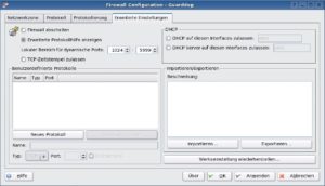 Abbildung 4: Guarddog erlaubt auch die detaillierte Konfiguration der Firewall. So lassen sich zum Beispiel neue IP-Protokolle definieren oder Skripte im- und exportieren.