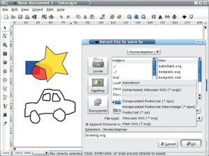 Abbildung 4: Inkscape bietet viele Funktionen, die Benutzer anderer Zeichenprogramme kennen. Neben (gezippten) SVGs speichert Inkscape auch Postscript und EPS.
