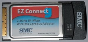 Abbildung 4: 54-MBit-WLAN-Karten wie diese SMC2835W mit Prism-Chipsatz sind heute weit verbreitet und kaum teurer als ihre 11-MBit-Ahnen. Dank Mad Wifi und Prism 54 funktionieren die meisten von ihnen auch unter Linux.