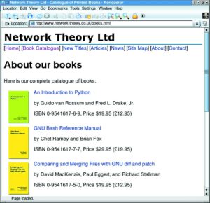 Abbildung 4: Katalog des Verlags Network Theory. Der Gründer Brian Gough will mit dem Verlag freie Software fördern. Unter anderem führt Network Theory das offizielle CVS-Handbuch.