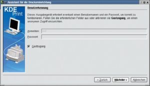 Abbildung 4 und 5: Um die Locations des CUPS-Servers vom Client aus freigeben zu können, sind nach dem Authentifizieren als Administrator (beziehungsweise als Gast) Name und Port des entfernten CUPS-Servers anzugeben.