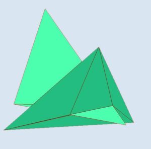 Abbildung 4: Die Mutter aller 3D-Operationen: Verschneidung zweier im Raum angeordneter Dreiecke aneinander.