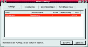 Abbildung 4: Als echte HBCI-Software sammelt Moneyplex alle Online-Aufträge und überträgt sie in einem einzigen Durchgang. Bei dieser Gelegenheit werden auch Programmaktualisierungen und Wertpapierkurse abgeholt.