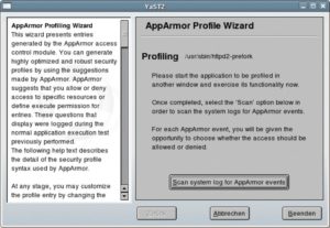 Abbildung 4: Nach einem Klick auf »Scan system log for AppArmor events« erzeugt der Assistent einen Profilvorschlag.