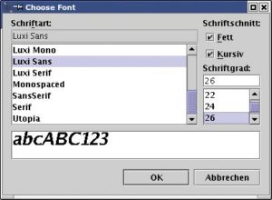 Abbildung 4: »JFontChooser« erlaubt die Auswahl eines Font. Suns Java liefert aber dafür keine hilfreiche Bibliothek mit.