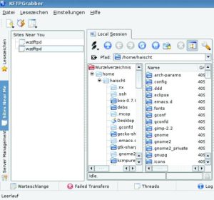 Abbildung 4: KFTP-Grabber listet in der Seitenleiste »Sites Near You« alle Zeroconf-Ressourcen des Typs »_ftp._tcp«.