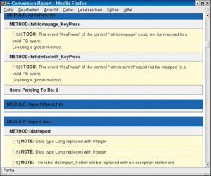 Abbildung 4: Probleme und Lösungsvorschläge beschreibt der Konverter in einer eigenen HTML-Datei.
