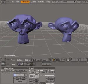 Abbildung 4: Blender mit einem Modell vor und nach der Anwendung der Catull-Clark-Oberflächenunterteilung. Hier zeigt sich die Leistungsfähigkeit der Software.