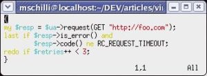Abbildung 4a: Ein Block mit geschweiften Klammern, Cursor auf dem Blockstart.