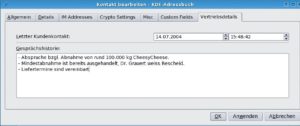 Abbildung 4b: Das im QT Designer angefertigte Eingabeformular erscheint an Ort und Stelle im Kontakteditor von KAddressbook. Damit erfüllt das Adressbuch auch ausgefallene Anforderungen.
