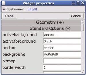 Abbildung 4b: Zum GUI-Builder in Tkpro-E gehört ein umfassender Properties-Editor für die Eigenschaften der Widgets.