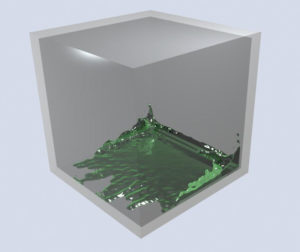 Abbildung 5: Seit Version 2.40 simuliert Blender das Verhalten von Flüssigkeiten realitätsgetreu. Der Benutzer muss nur wenige Parameter einstellen.
