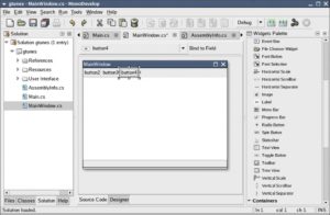 Abbildung 5: Monodevelop integriert seit Version 0.10 den GUI-Editor Stetic. Im rechten Teilfenster zeigt die IDE die Widgets der GTK#-Bibliothek an.