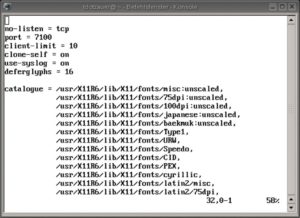 Abbildung 5: Wer im Netzwerk einen X-Fontserver konfiguriert, erspart sich die Font-Installation auf den übrigen PCs. Wichtig sind vor allem der TCP-Port (Standard: 7100) und die Pfade zu den Font-Dateien.