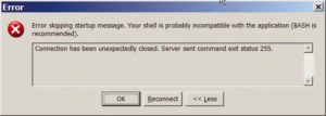 Abbildung 5b: Ein Dateitransfer von einem Windows-Arbeitsplatz zum Tightgate-Server mit Win-SCP scheiterte mit einer obskuren Fehlermeldung.