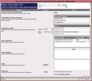 Abbildung 6: Das Host Information Toolkit zeigt sehr umfassend alle wichtigen Daten zu einem auffällig gewordenen Rechner. Ein Klick auf die Adresse dieser Maschine in einem der Protokollfenster führt hierher.