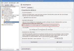 Abbildung 6: KDE verwendet als Soundserver »artsd«, dessen Echtzeitpriorität sich im Kontrollcenter einstellen lässt (rot markiert).