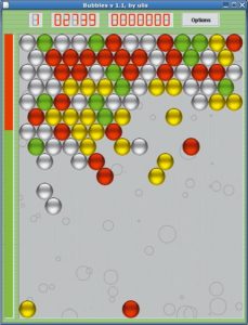 Abbildung 6: Ein sehr einfaches Spiel, aber mit Sucht-Potenzial. Der Spieler muss neue Blasen zu gleichfarbigen schießen, um das Feld abzuräumen.