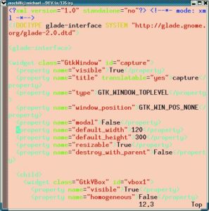 Abbildung 6: Die XML-Beschreibung der grafischen Schnittstelle in der von Glade erstellten Datei »capture.glade«.