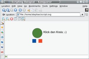 Abbildung 6: Listing 3 im Konqueror. Ein gehaltener Mausklick blendet das linke Quadrat aus. Lässt man die Taste wieder los, verschwindet auch das rechte.