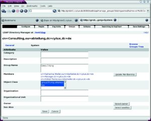 Abbildung 6: Über »Select Owner« lässt sich ein Gruppenadministrator bestimmen, »Update Membership« ordnet der Gruppe die Mitarbeiter zu.