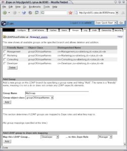 Abbildung 6: Die LDAP-Gruppe »Developer« wird an eine Zope-Rolle gebunden.