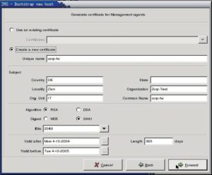 Abbildung 7: Der Bootstrapping-Wizard fragt vom Admin schrittweise alle Konfigurationsparameter ab. Dazu gehören auch Informationen über die Zertifikate, die Zorp für die SSL-geschützte Kommunikation benutzt.