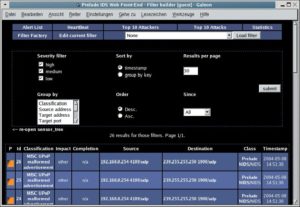 Abbildung 7: Das Piwi-Webinterface bietet von allen Management-Oberflächen derzeit den mächtigsten Zugang zu den Prelude-Protokolldaten.
