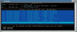 Abbildung 7: Ettercap wartet auf Verbindungen zwischen 192.168.1.120 und 192.168.1.124 (Source und Destination, links oben). Unverschlüsselte Protokolle wie Telnet und FTP kann es problemlos abhören. Bei SSHv1 greift es als Man in the Middle aktiv ein, um die Verbindung zu entschlüsseln.