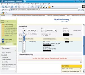 Abbildung 7: Wer mit Konqueror den Zeitraum seiner Umsatzliste ändern will, muss bei der HVB raten: Die Dropdown-Liste (links) ist viel zu schmal geraten.
