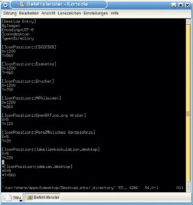 Abbildung 7: Symbole positionieren: Die Datei »/usr/share/apps/kdesktop/DesktopLinks/.directory« verzeichnet die Symbole auf dem KDE-Desktop.