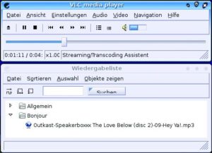 Abbildung 8 : VLC streamt sowohl Audio- als auch Videodaten und gibt diese durch Zeroconf im Netzwerk bekannt.