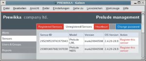 Abbildung 9: Bevor Prewikka einen Sensor unterstützt, muss ihn der Administrator registrieren. In der »Unregistered Sensors«-Ansicht zeigt Prewikka, welche Sensoren laut Prelude-Datenbank noch verfügbar sind.
