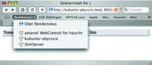 Abbildung 9: Webressourcen, die Avahi bekannt gibt, zeigt Apples Safari als Rendezvous-Bookmark.
