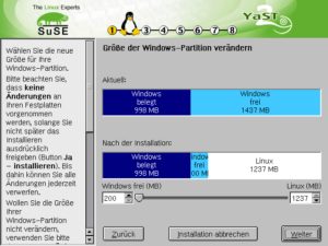 Abbildung 1: Das grafische YaST-2-Front-End zu GNU Parted verkleinert die Windows-Partitionen gleich während der Installation.