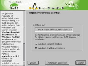 Abbildung 2: Vergreift sich an keiner Linux-Partition: Liegt eine Windows-Partition am Ende der Festplatte, ignoriert YaST 2 alles andere.