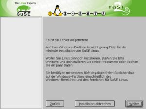 Abbildung 3: Laut YaST 2 braucht es mindestens 809 MByte, um Linux zu installieren. Ein Minimal-System ist aber mit YaST 1 schon ab 117 MByte zu haben, andere Distributionen kommen mit noch weniger aus.