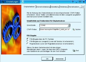 Abbildung 1: Wenn das Internetbanking mit einem Chipkartenleser laufen soll, muss der Benutzer die Schnittstelle angeben.