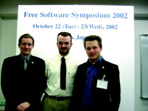 Abbildung 6: Bernhard Reiter, Christopher Gabriel und Georg Greve (von links) beim FSF-Symposium in Tokio.