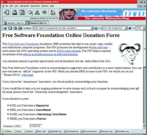 Abbildung 3: Auf der Homepage der Free Software Foundation kann man spenden - und zum Patron werden.