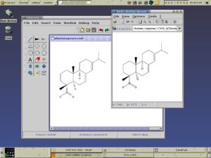 Mit der benutzerfreundlichen Oberfläche von JChempaint können die chemischen Verbindungen in zwei Dimensionen erstellt werden, die JMol nachher dreidimensional darstellt.