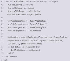 Listing 1: Öffnen eines Word-Dokuments